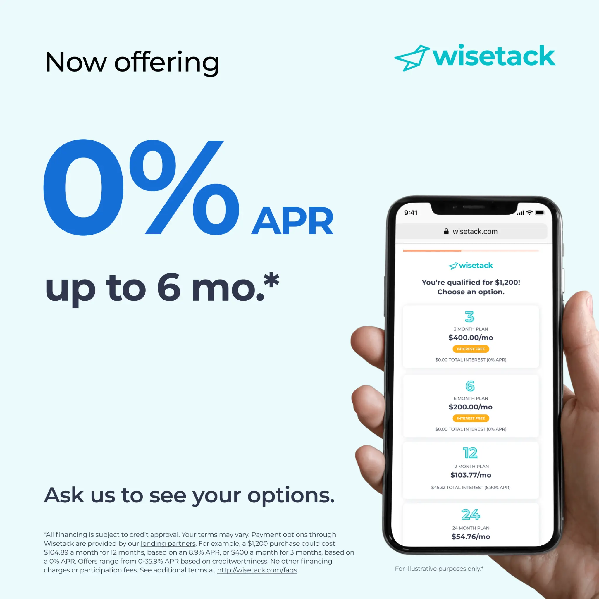 Wisetack 0% APR promotional badge