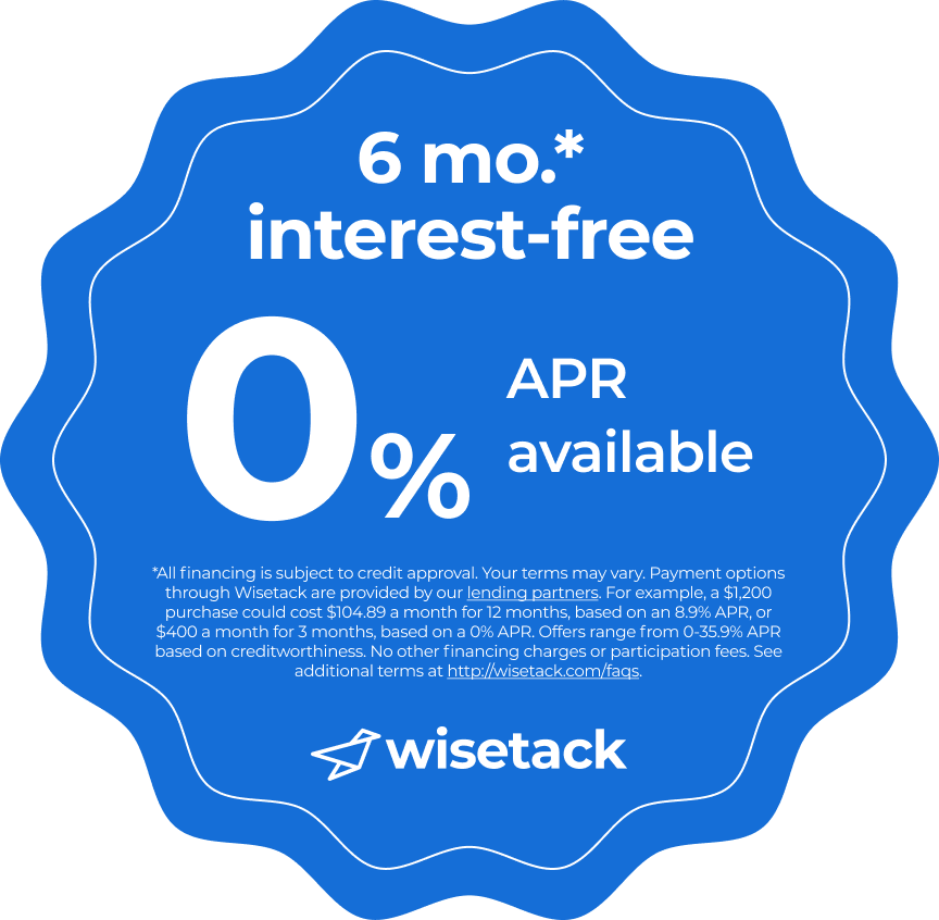 Wisetack 6 months interest-free 0% APR available badge