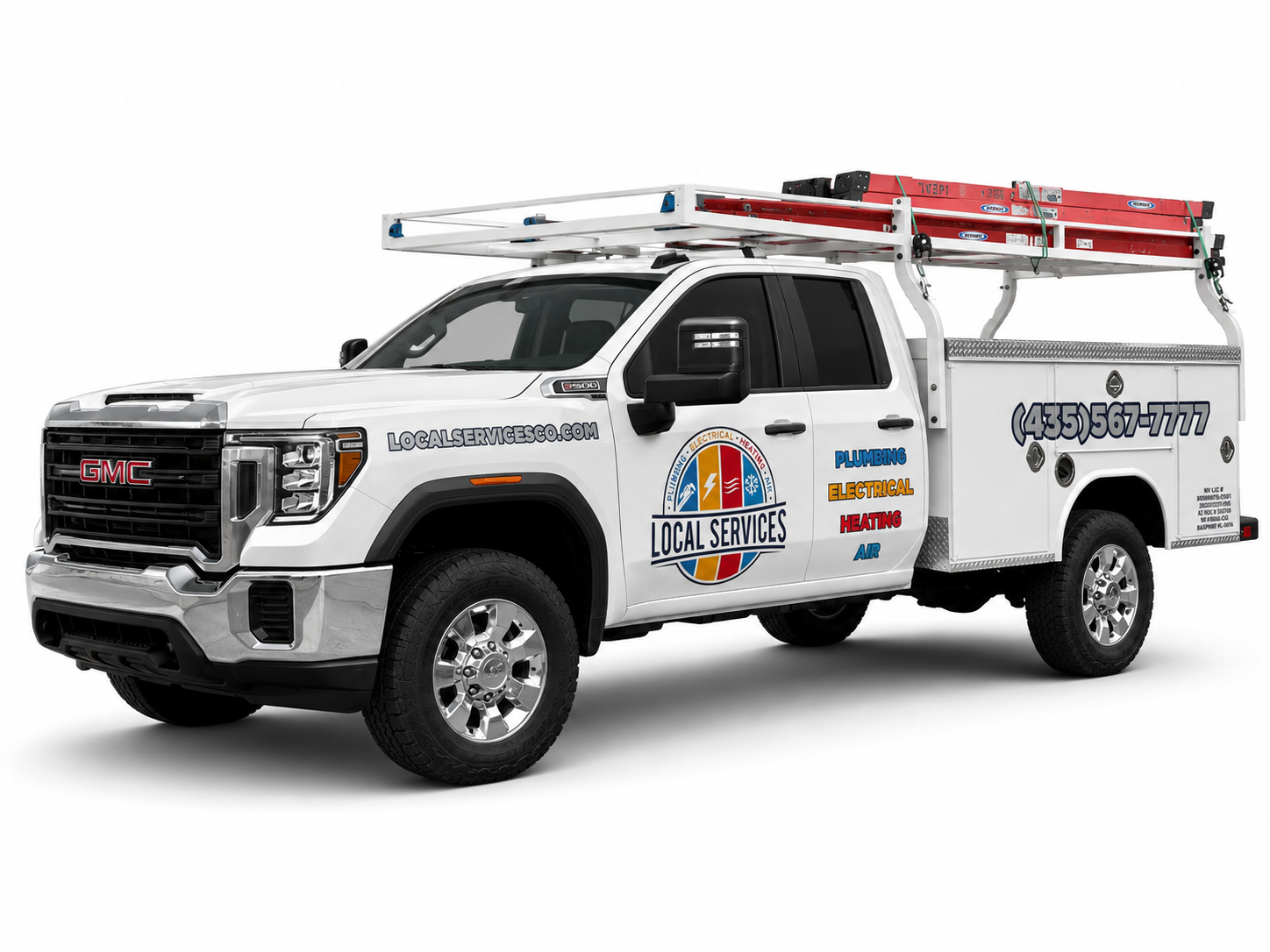Local Services Co. GMC service truck — plumbing, electrical, heating and air — (435) 567-7777